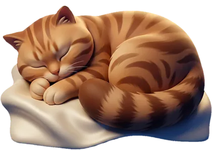 Waffles, an orange tabby cat, curled up asleep